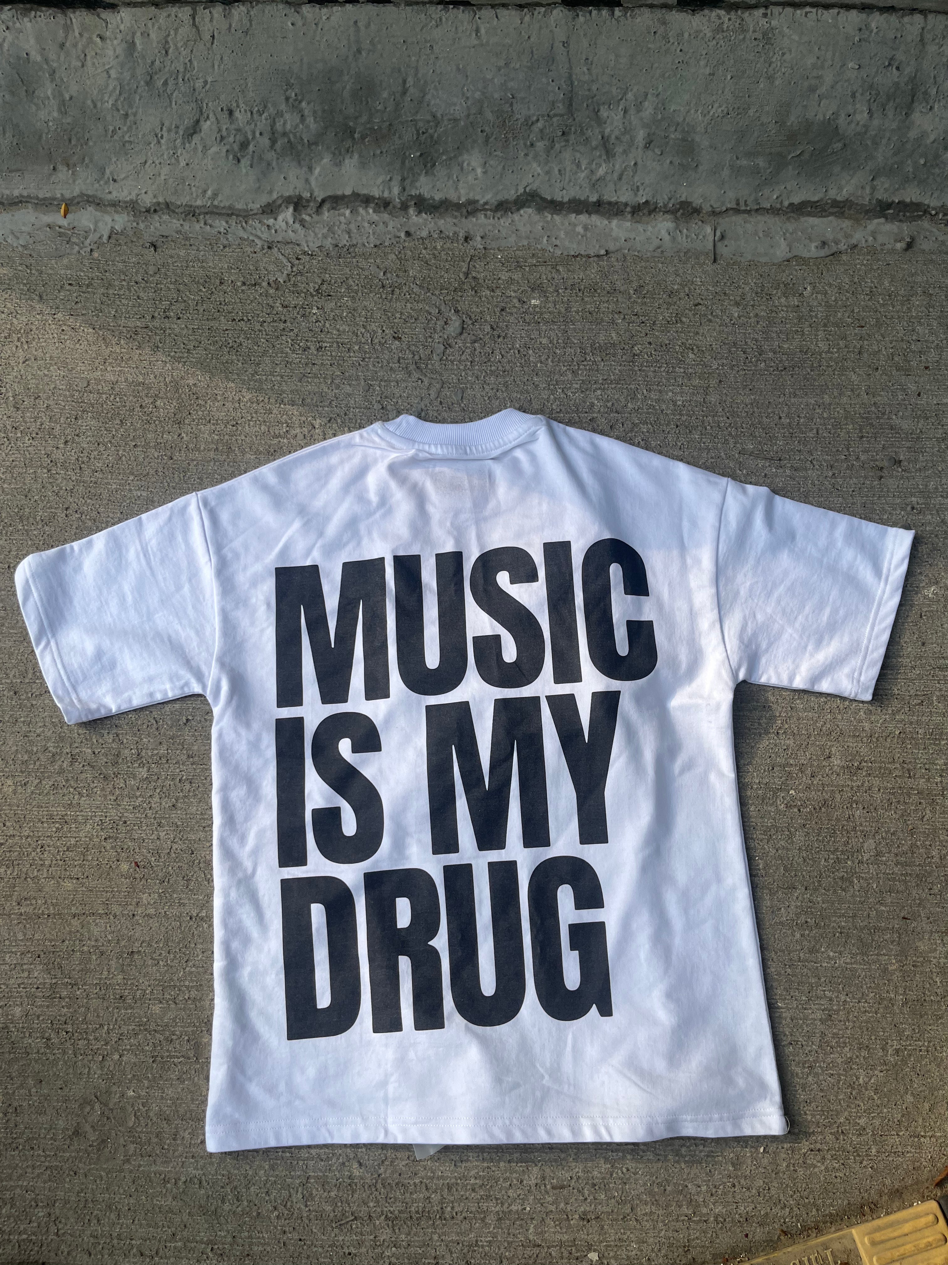 Music Is My Drug White Oversized Tee