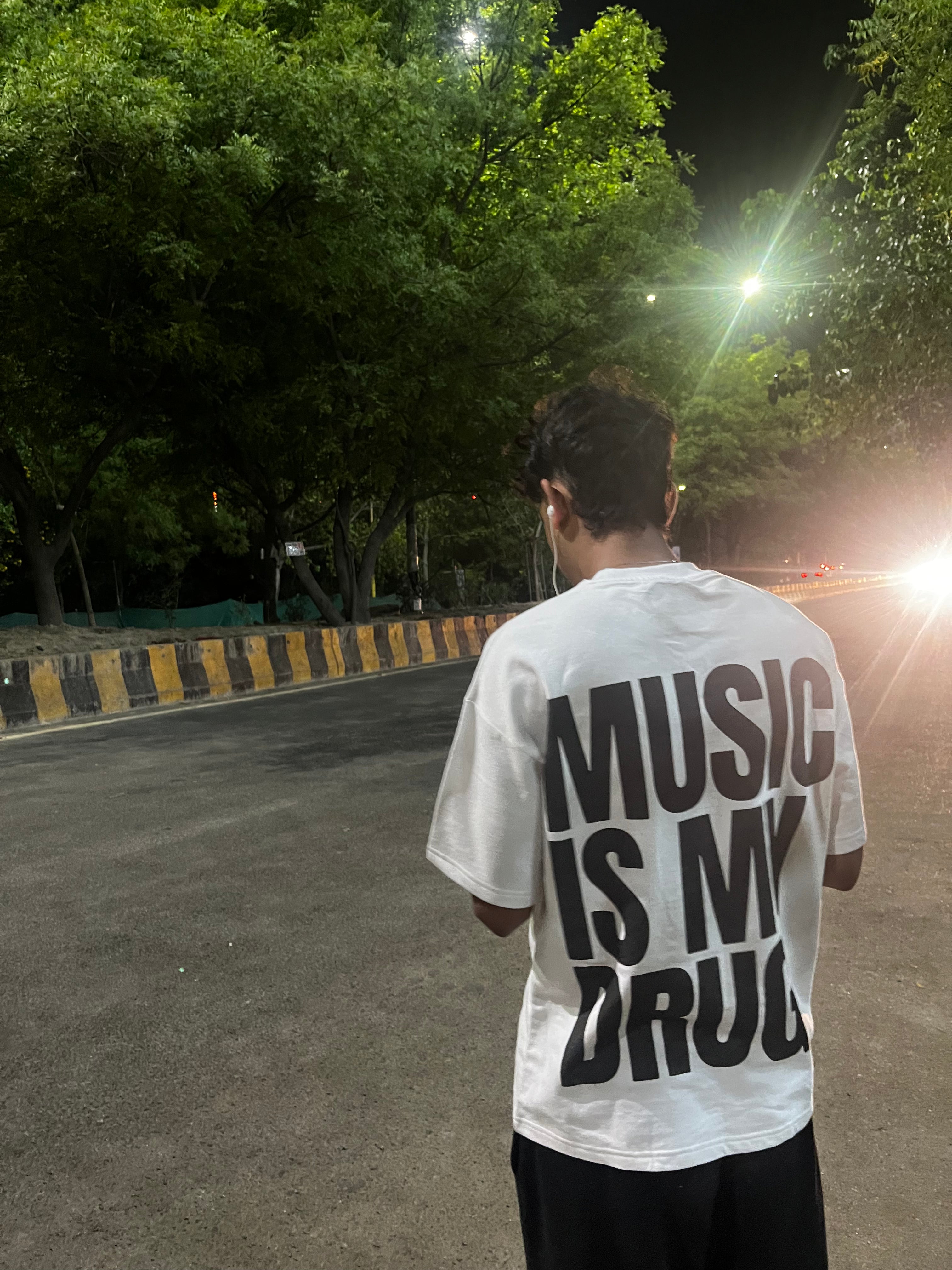 Music Is My Drug White Oversized Tee