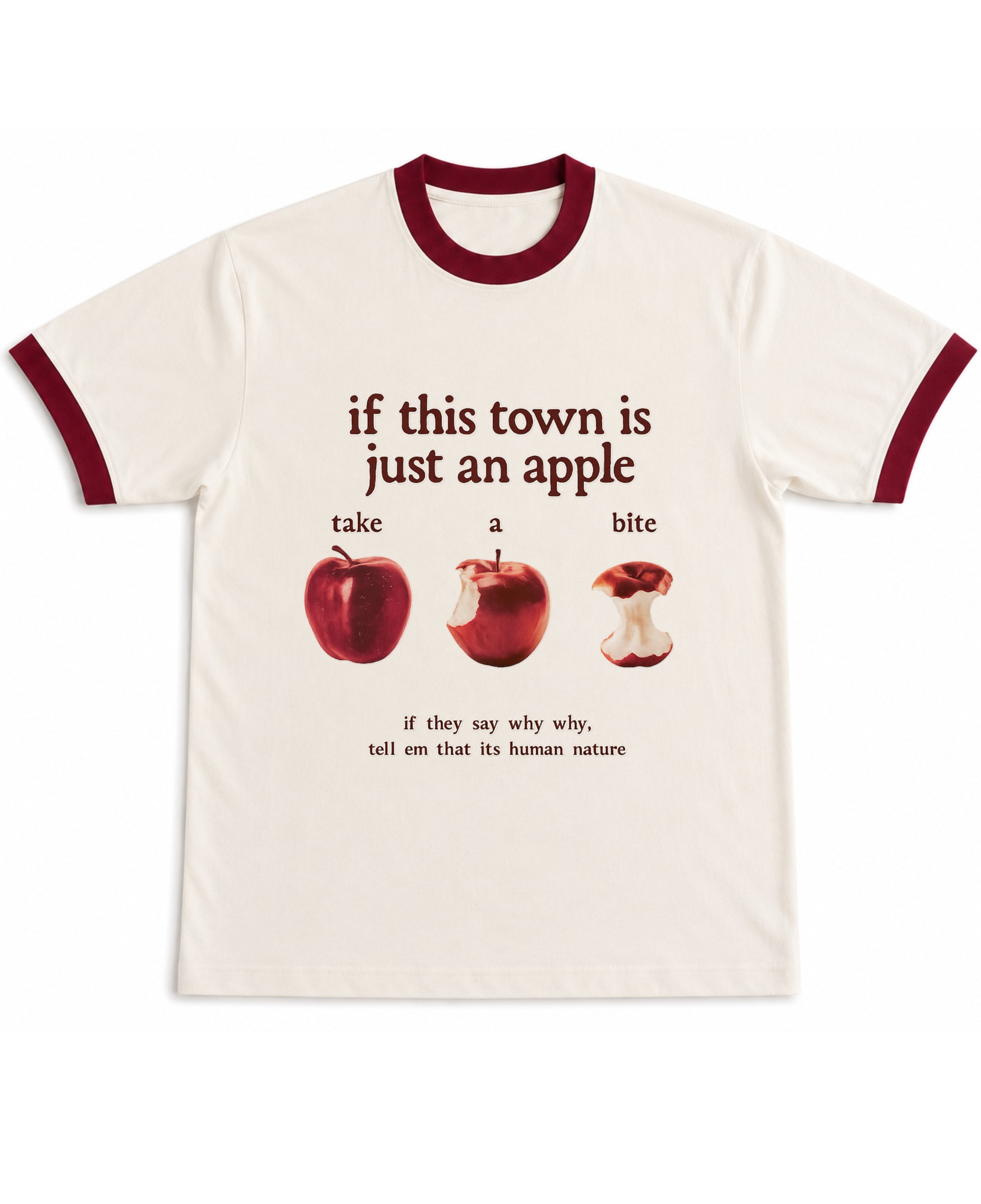 Off White & Maroon Ringer tee Front Design